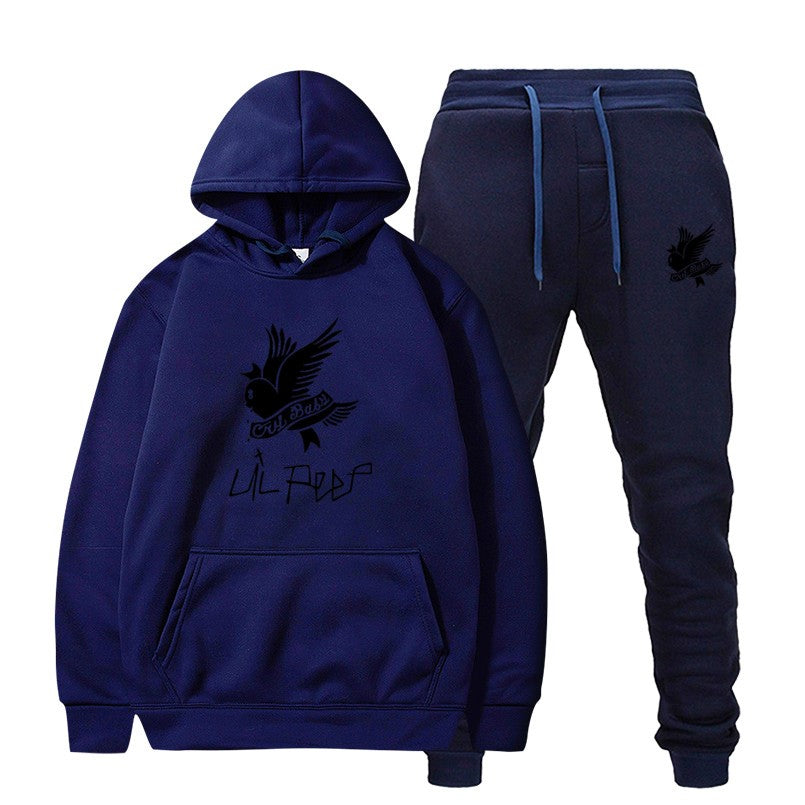 Printed hooded fleece sweater set