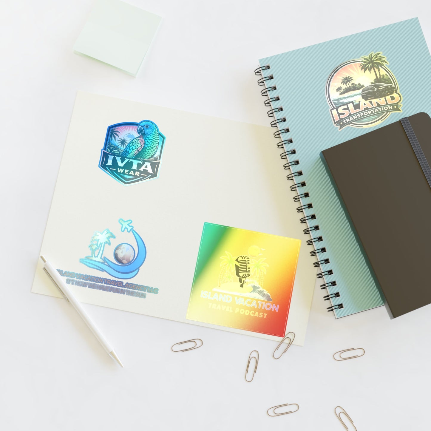 Island Vacation Travel Sticker Sheets | Tropical Luggage, Palm Trees, Sun Icons