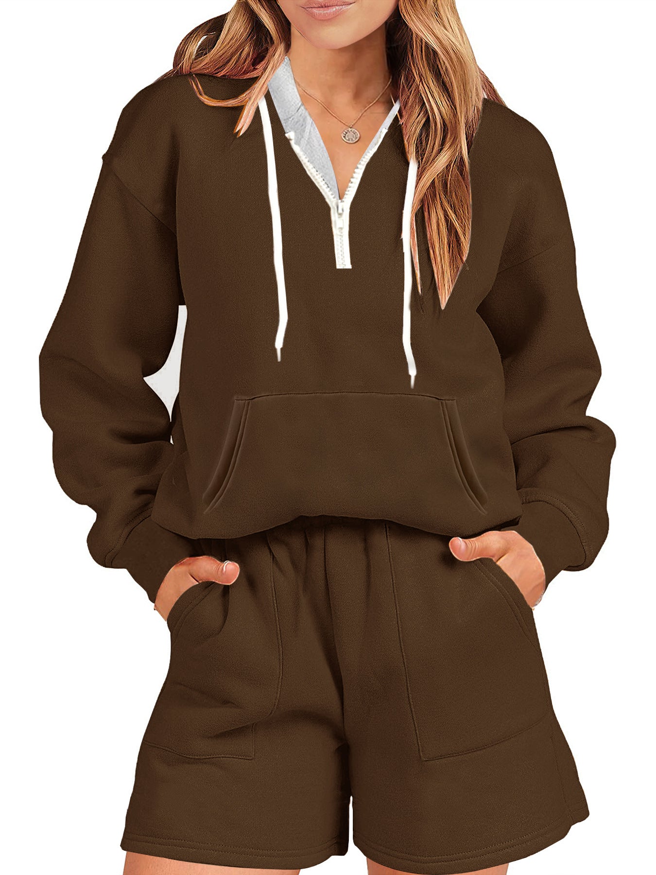 Sports Style Fleece And Shorts Suit Home Two-piece Set