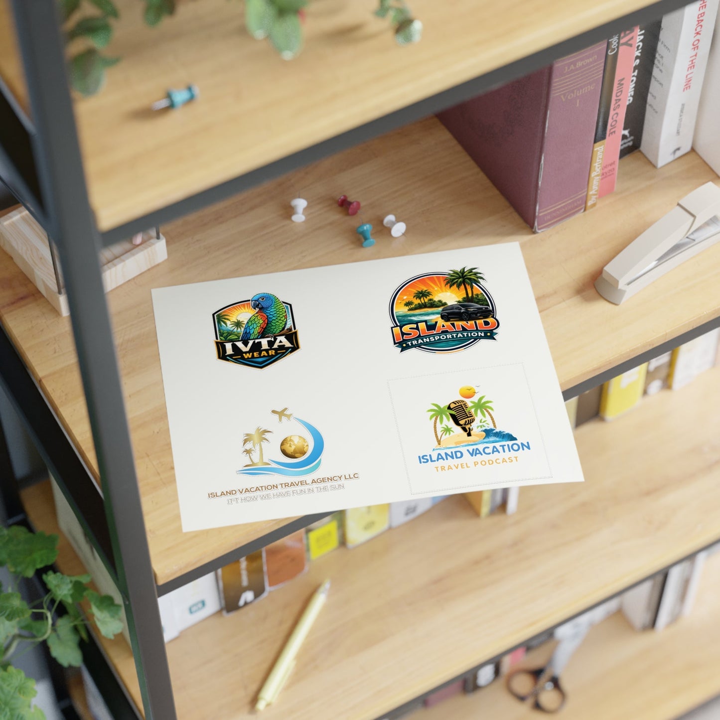 Island Vacation Travel Sticker Sheets | Tropical Luggage, Palm Trees, Sun Icons