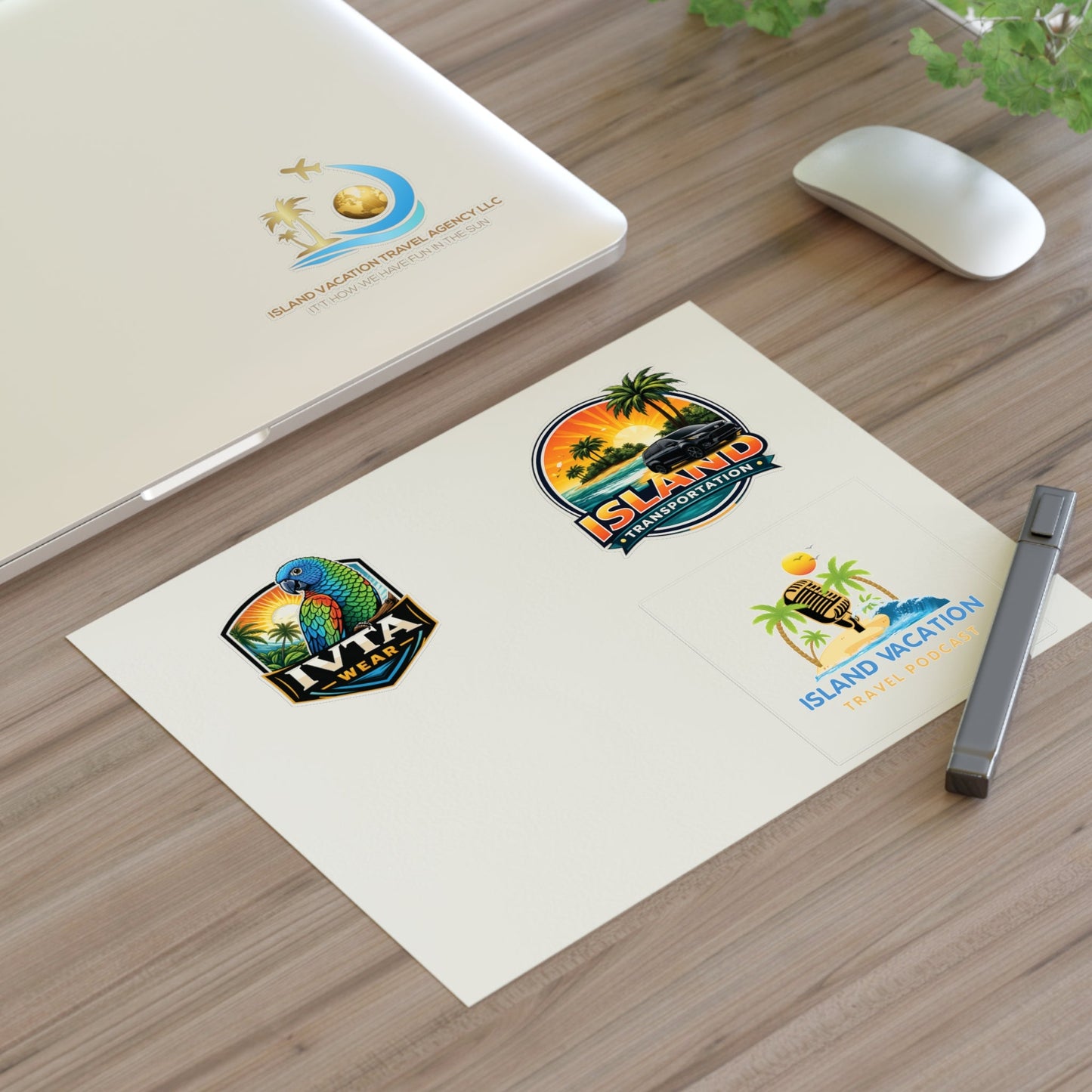 Island Vacation Travel Sticker Sheets | Tropical Luggage, Palm Trees, Sun Icons