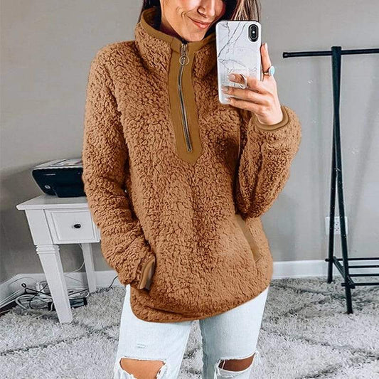 Zip pocket high collar ladies jacket