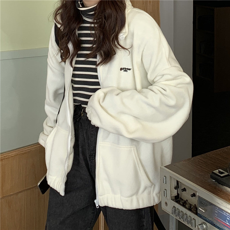 Stand collar zip cardigan jacket