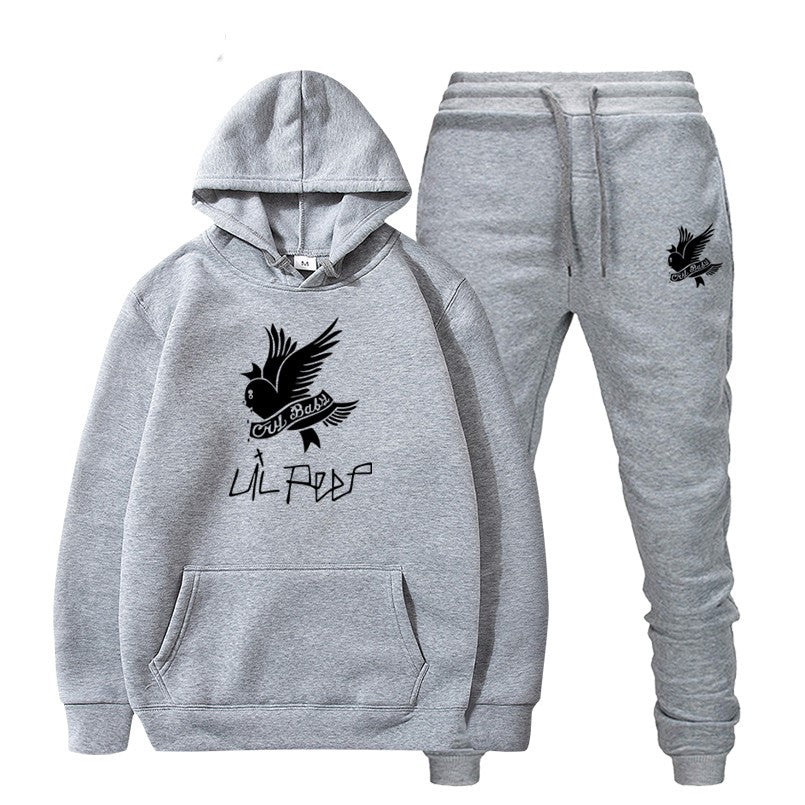 Printed hooded fleece sweater set