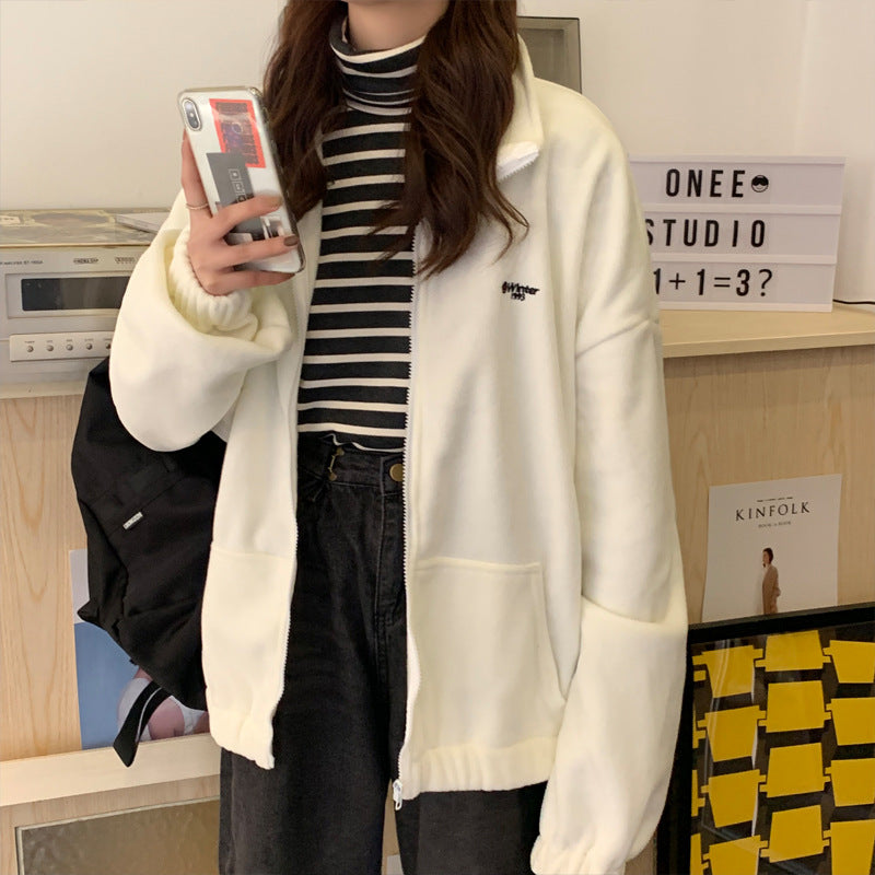 Stand collar zip cardigan jacket