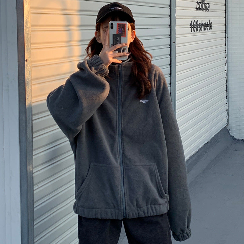 Stand collar zip cardigan jacket