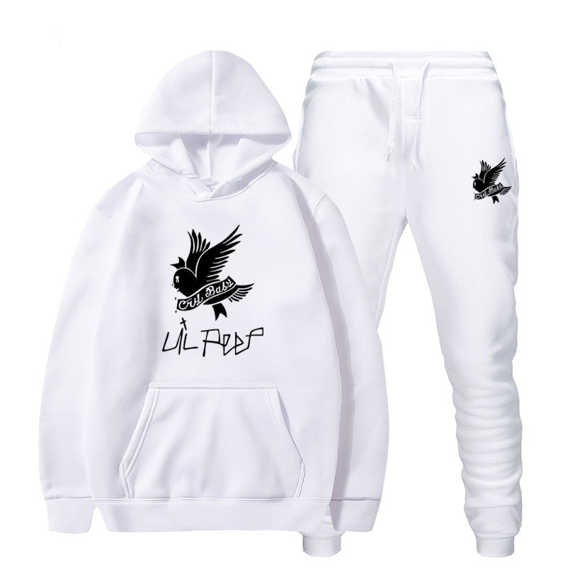 Printed hooded fleece sweater set