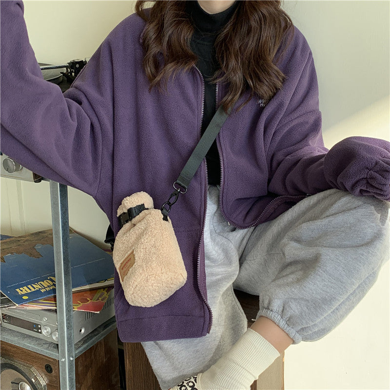 Stand collar zip cardigan jacket
