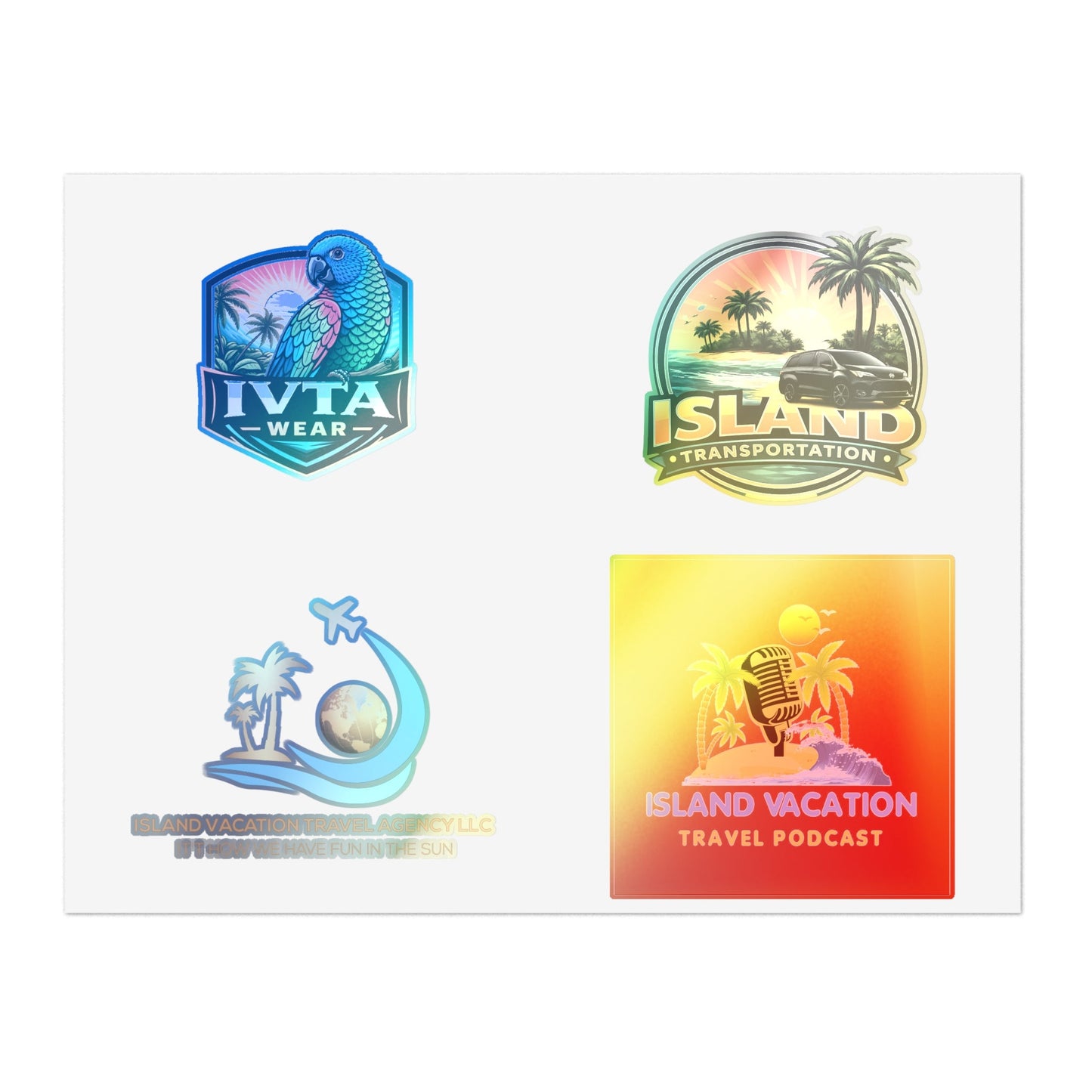 Island Vacation Travel Sticker Sheets | Tropical Luggage, Palm Trees, Sun Icons