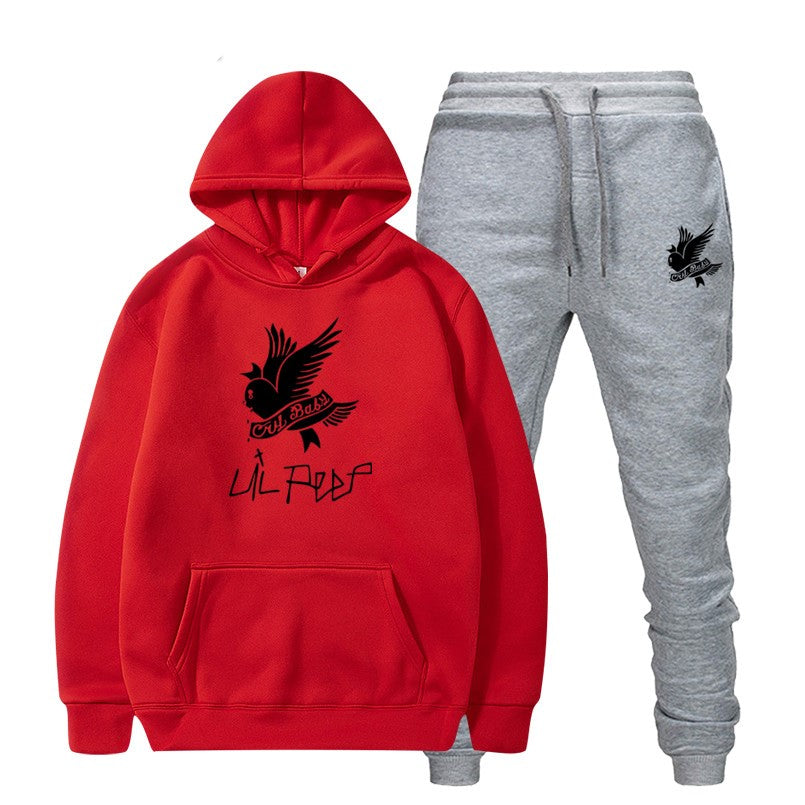 Printed hooded fleece sweater set