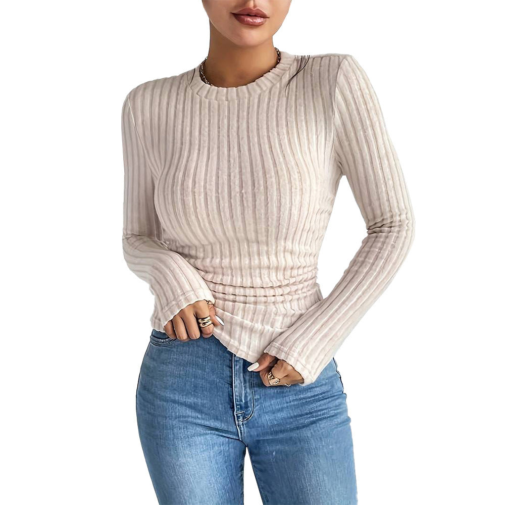 Simple Commute Round Neck Long Sleeves Outerwear Bottoming Top