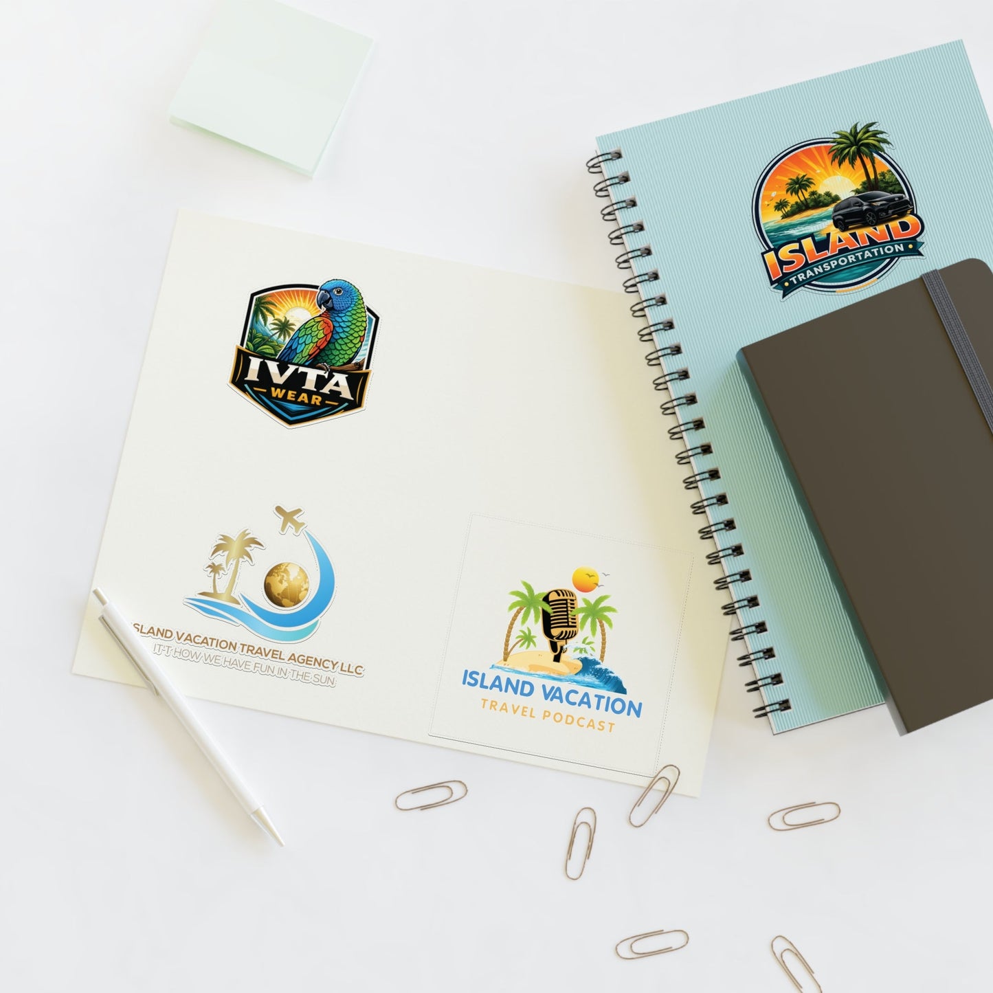 Island Vacation Travel Sticker Sheets | Tropical Luggage, Palm Trees, Sun Icons