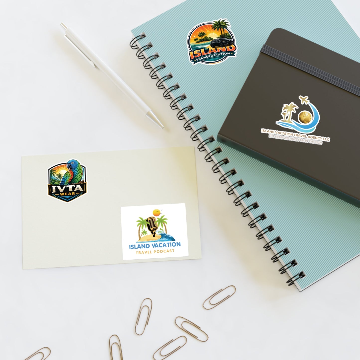 Island Vacation Travel Sticker Sheets | Tropical Luggage, Palm Trees, Sun Icons