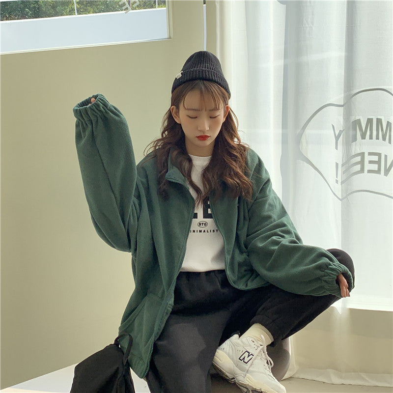 Stand collar zip cardigan jacket