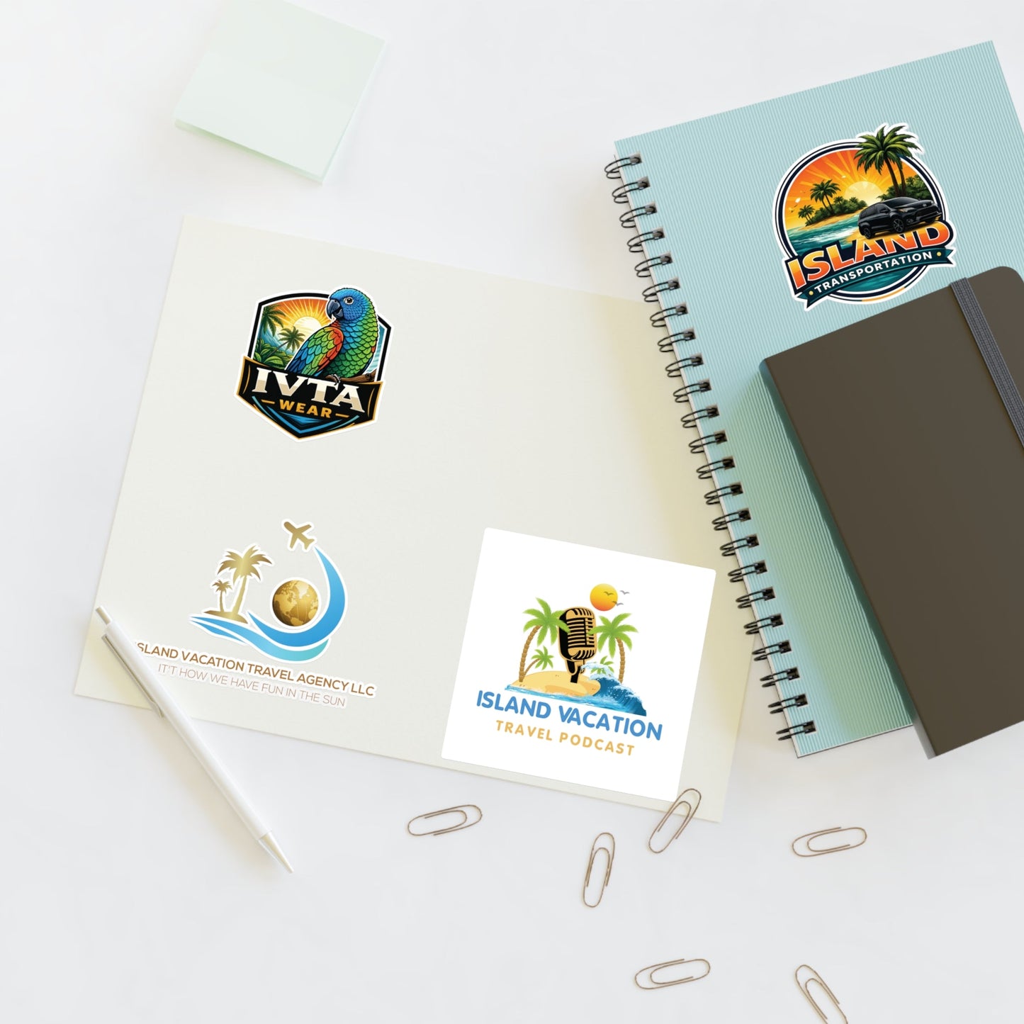 Island Vacation Travel Sticker Sheets | Tropical Luggage, Palm Trees, Sun Icons
