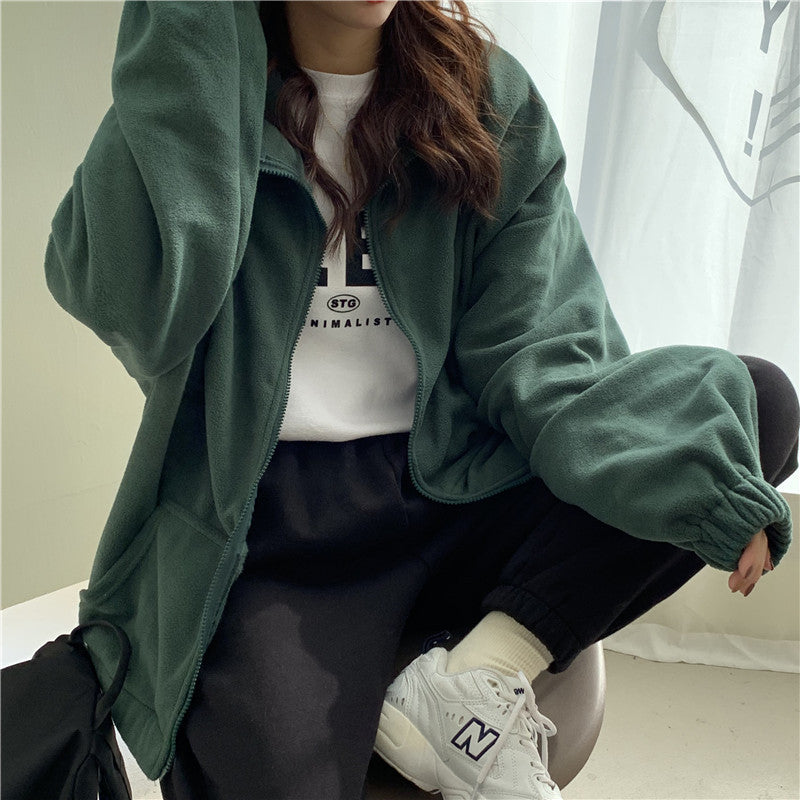 Stand collar zip cardigan jacket