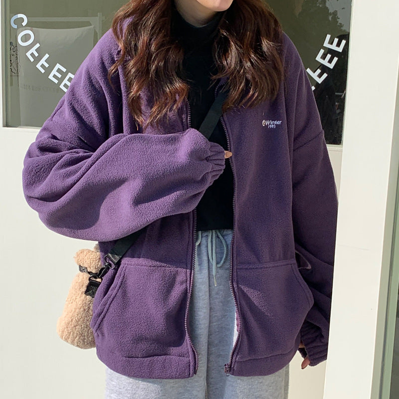 Stand collar zip cardigan jacket