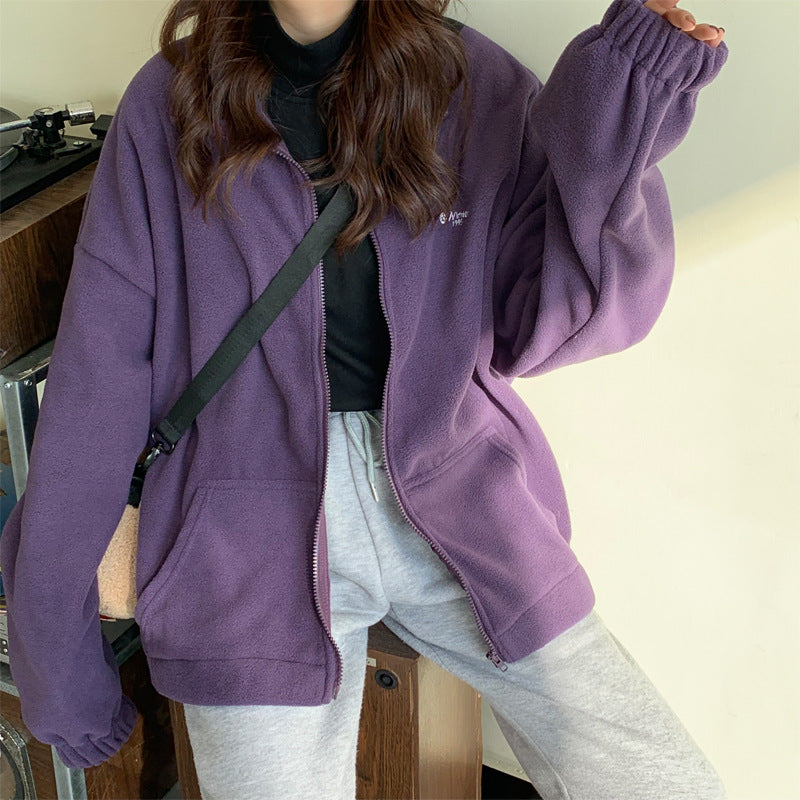 Stand collar zip cardigan jacket