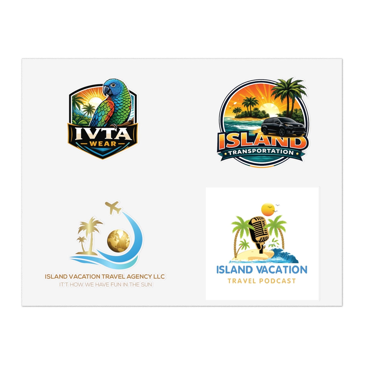 Island Vacation Travel Sticker Sheets | Tropical Luggage, Palm Trees, Sun Icons