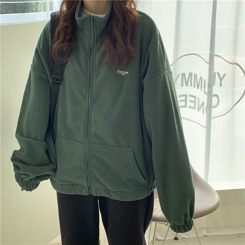 Stand collar zip cardigan jacket