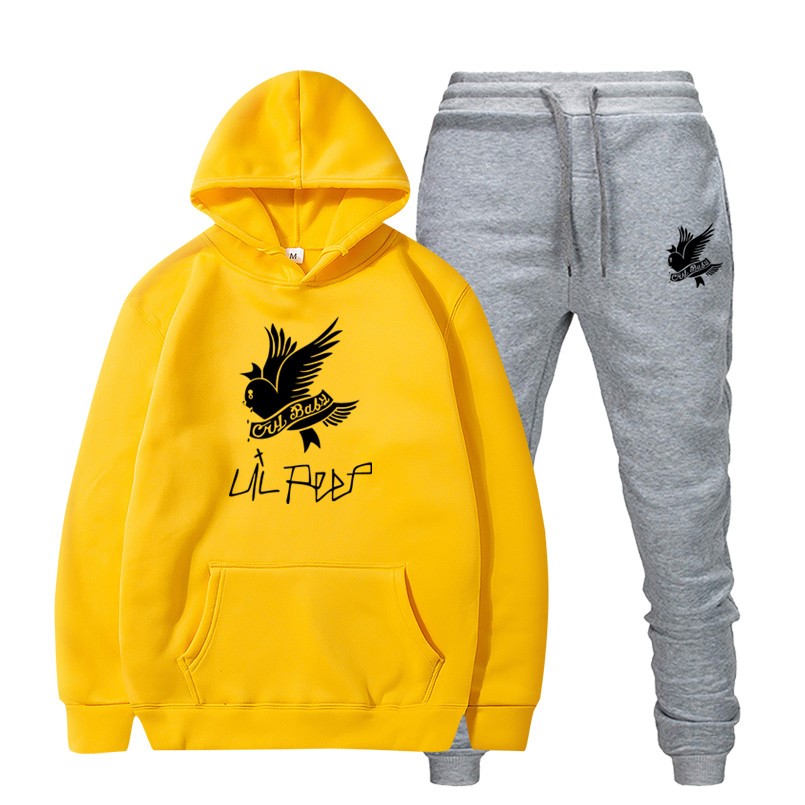 Printed hooded fleece sweater set