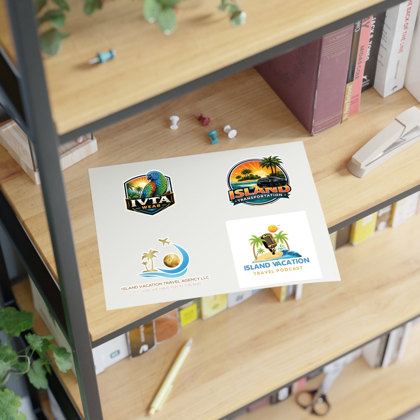 Island Vacation Travel Sticker Sheets | Tropical Luggage, Palm Trees, Sun Icons