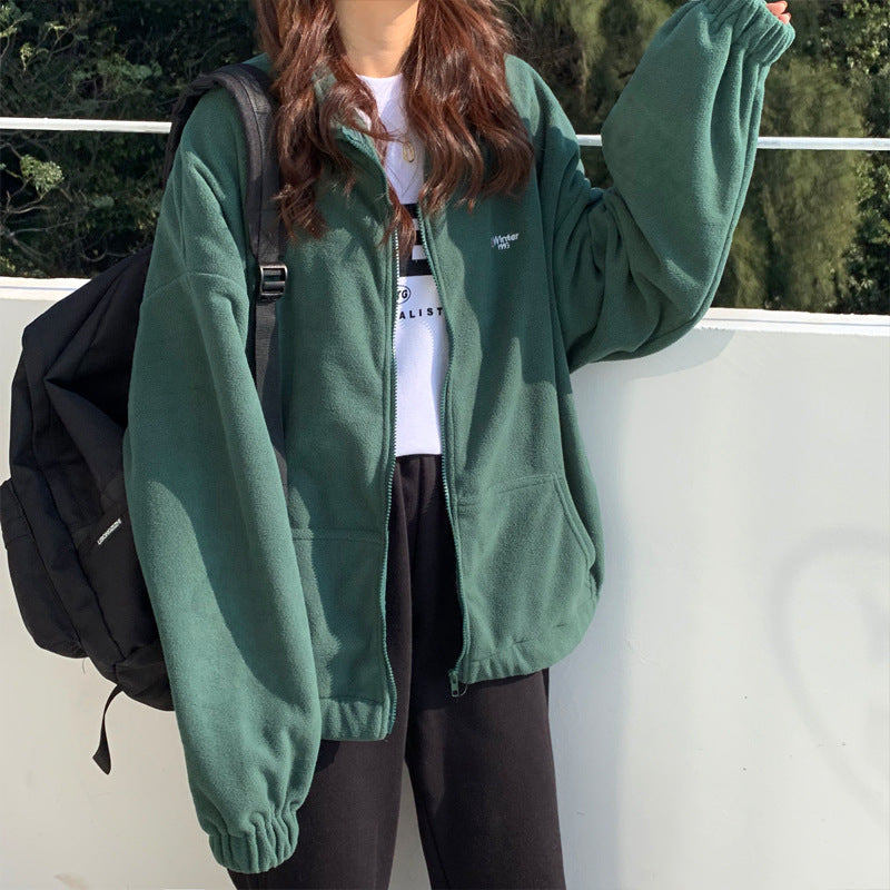 Stand collar zip cardigan jacket