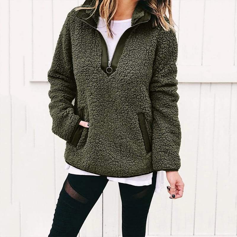 Zip pocket high collar ladies jacket