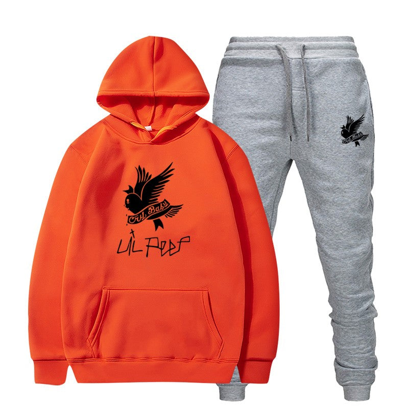 Printed hooded fleece sweater set
