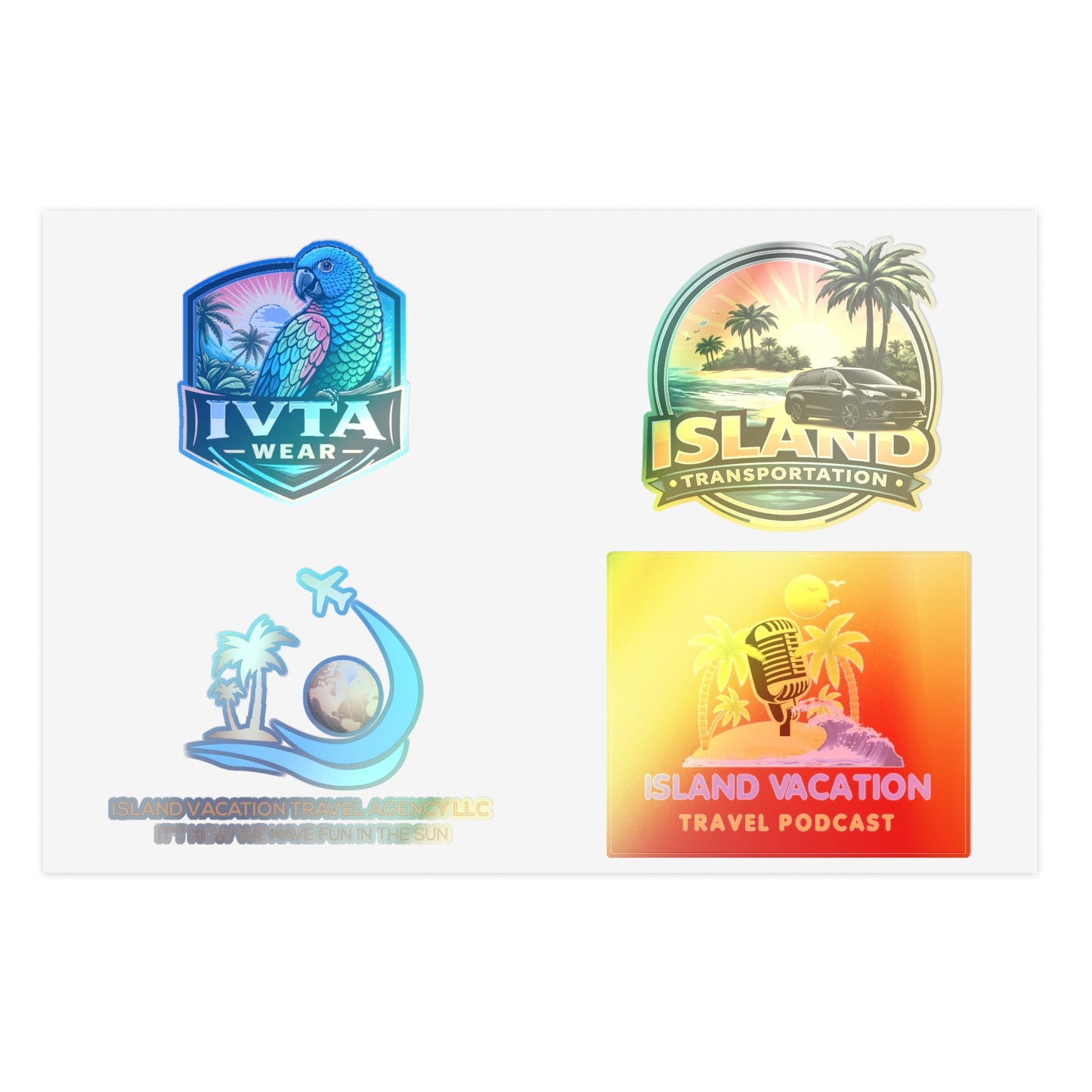 Island Vacation Travel Sticker Sheets | Tropical Luggage, Palm Trees, Sun Icons