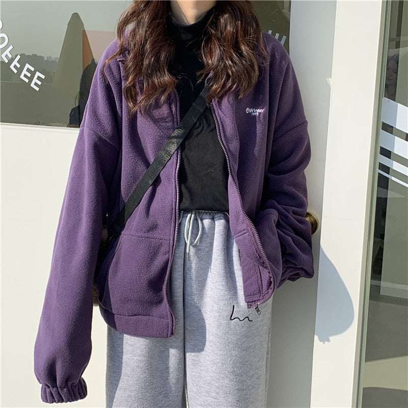 Stand collar zip cardigan jacket