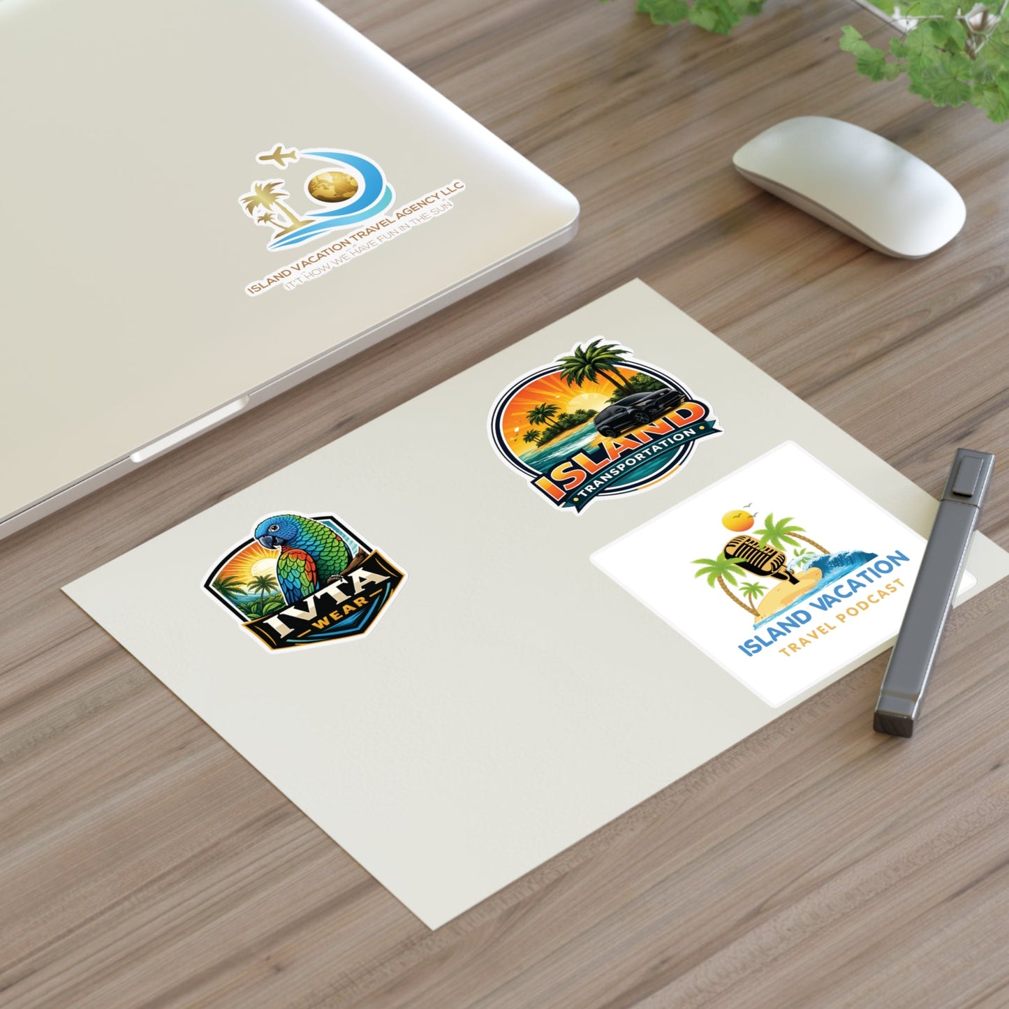 Island Vacation Travel Sticker Sheets | Tropical Luggage, Palm Trees, Sun Icons