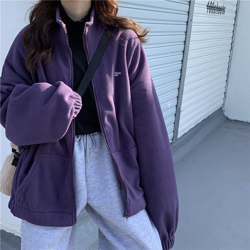 Stand collar zip cardigan jacket
