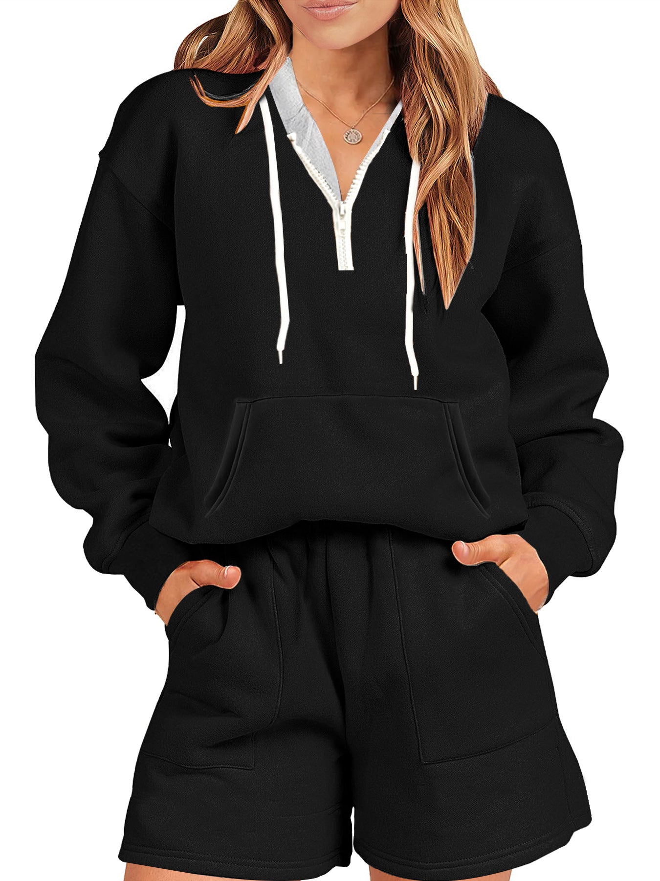 Sports Style Fleece And Shorts Suit Home Two-piece Set