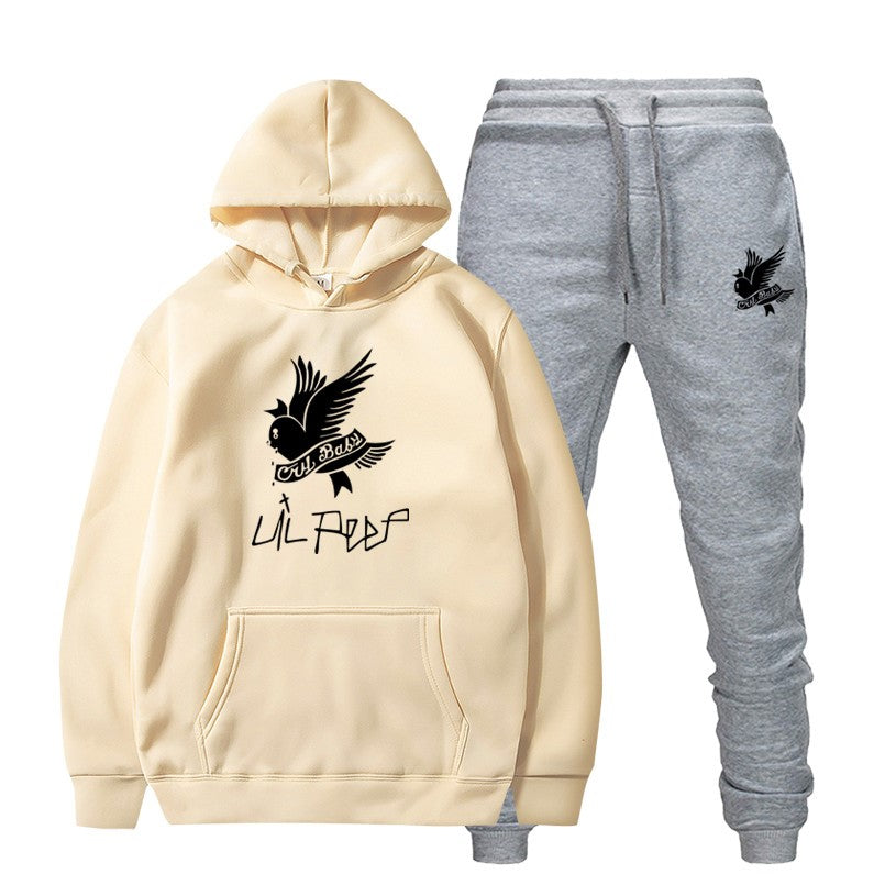 Printed hooded fleece sweater set