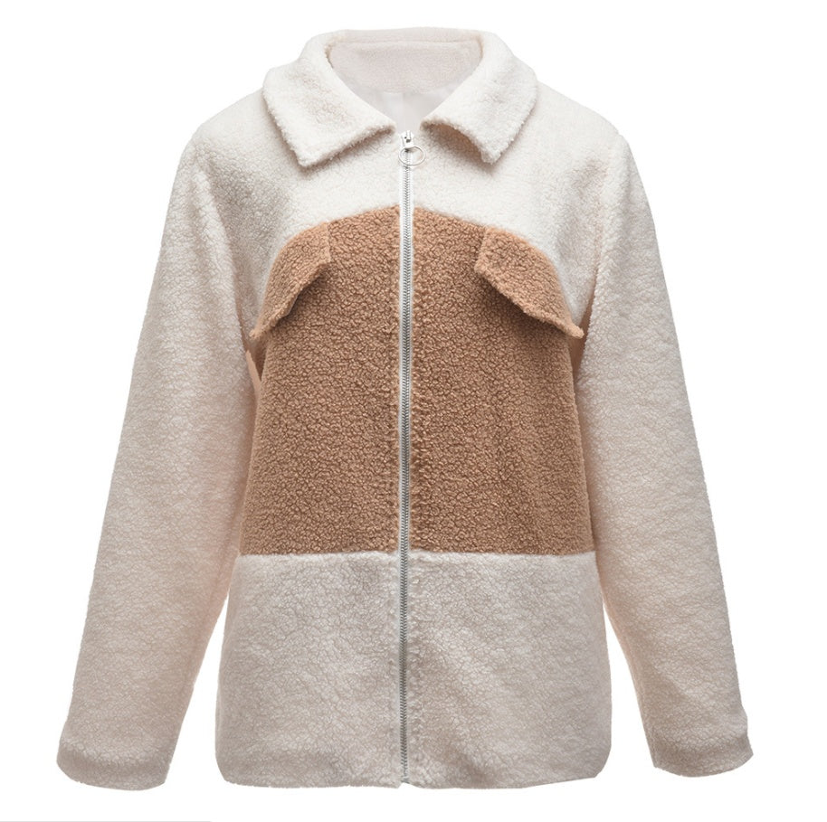 Zip lapel pocket fur jacket