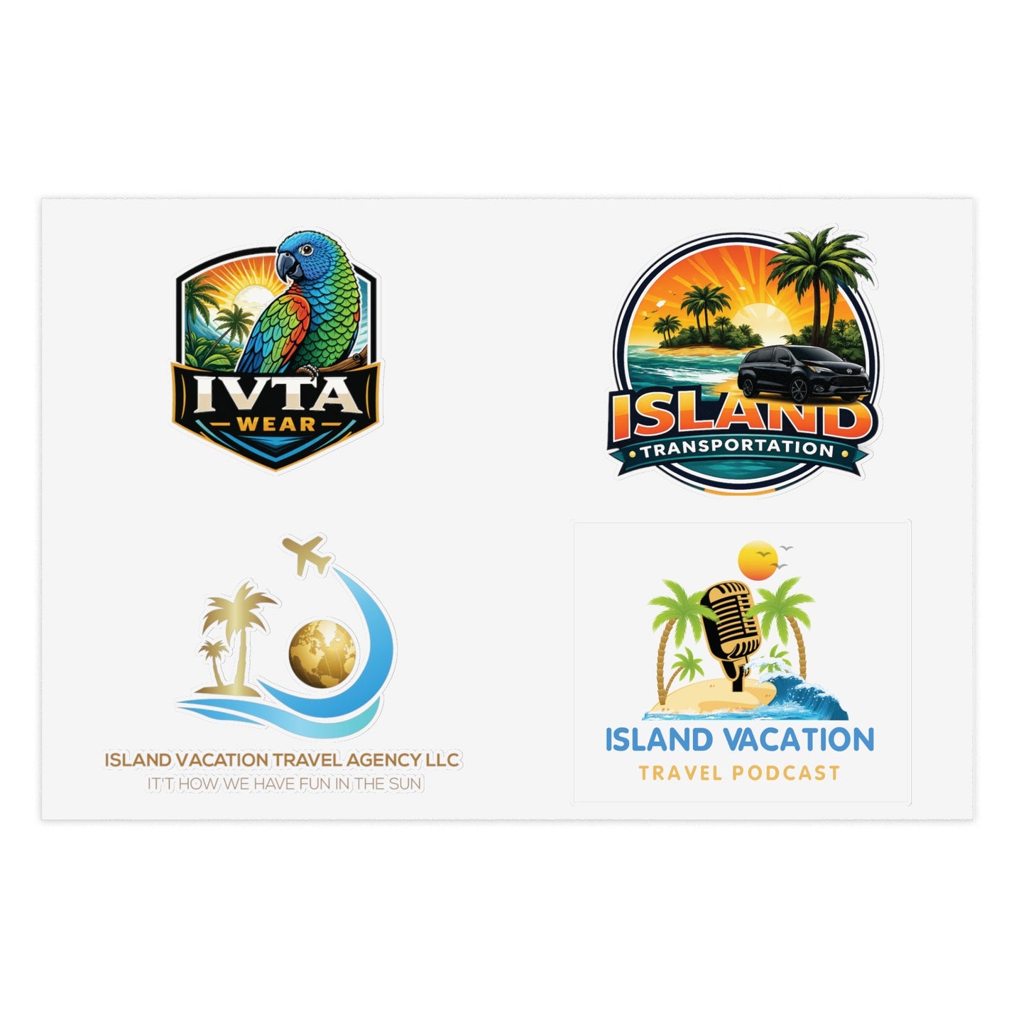 Island Vacation Travel Sticker Sheets | Tropical Luggage, Palm Trees, Sun Icons