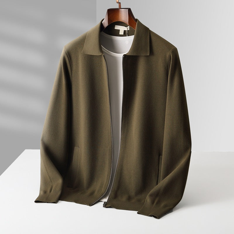 Outer Wear Lapel Thickening Oversized Knit Zipper Cardigan