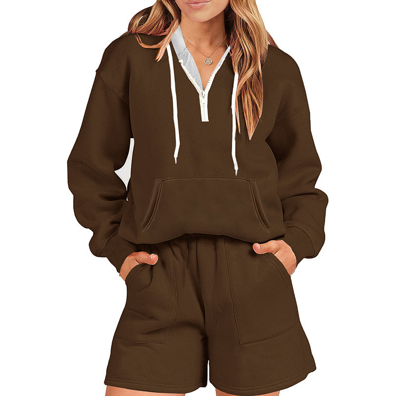 Sports Style Fleece And Shorts Suit Home Two-piece Set