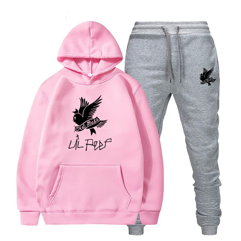 Printed hooded fleece sweater set