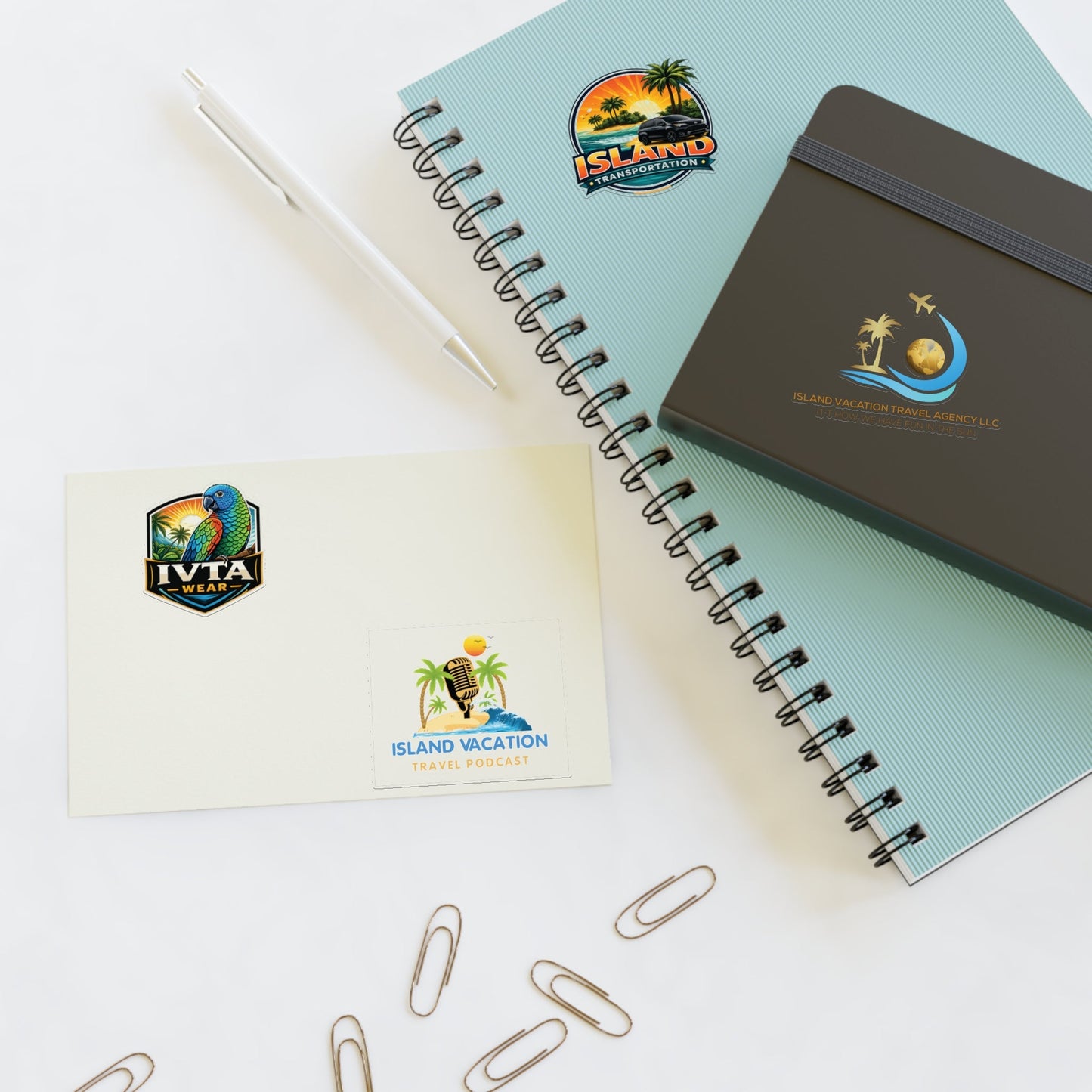 Island Vacation Travel Sticker Sheets | Tropical Luggage, Palm Trees, Sun Icons