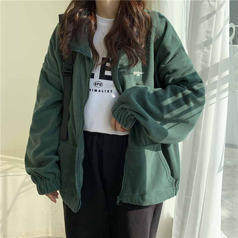 Stand collar zip cardigan jacket