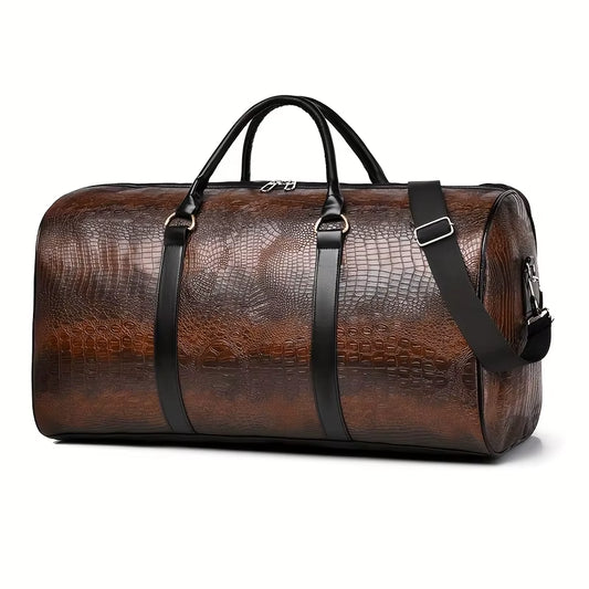 Large Capacity Retro Crocodile-Textured Travel Duffel Bag - Durable Unisex Vacation Luggage, Versatile Gift for Men & Women