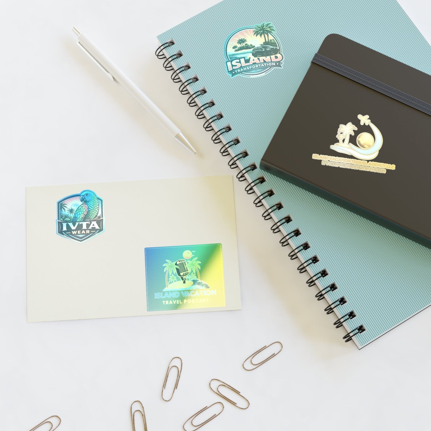 Island Vacation Travel Sticker Sheets | Tropical Luggage, Palm Trees, Sun Icons