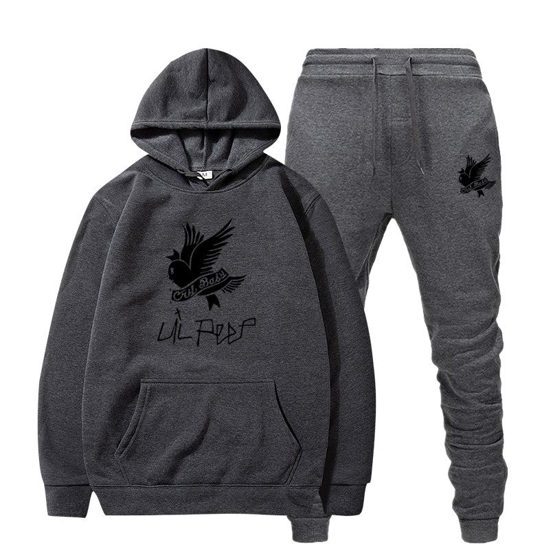 Printed hooded fleece sweater set