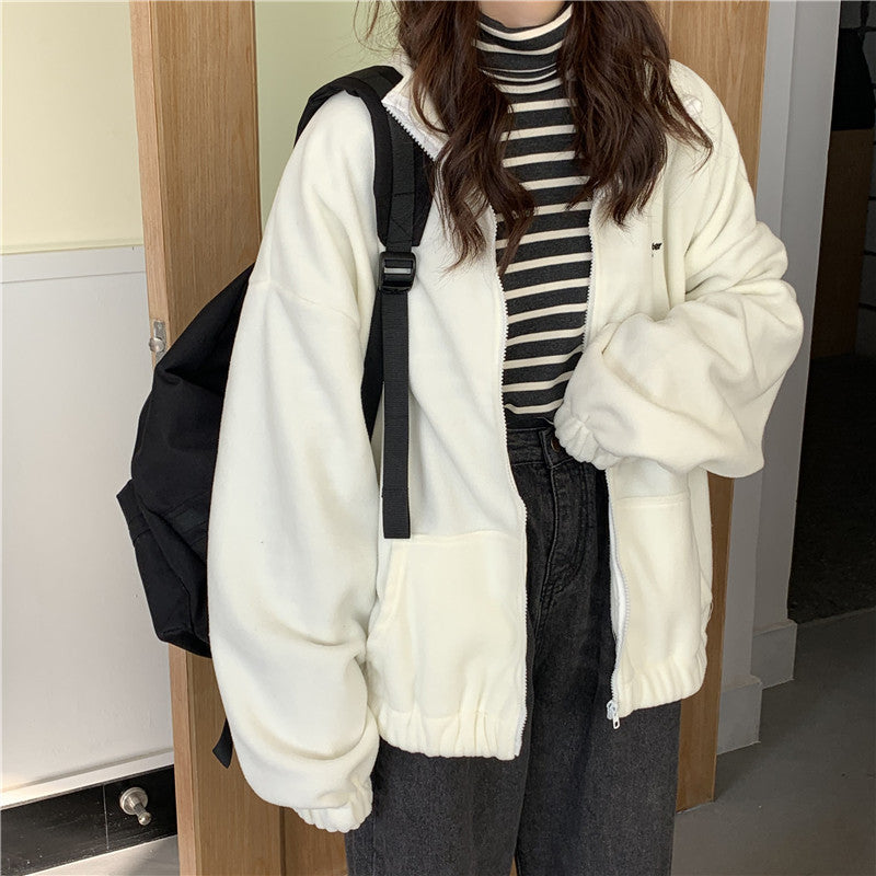 Stand collar zip cardigan jacket