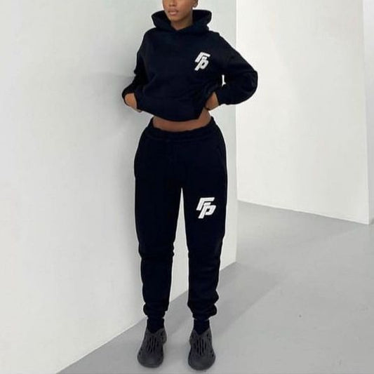 Long Sleeve Hooded Sweatshirt With Jogger Pants Two-Piece Set