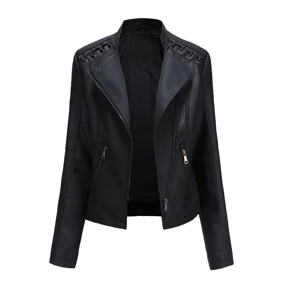 New Spring Autumn Women Faux Leather Jacket Pu Motorcycle Biker Purple Coat Slim Zipper Motorcycles Locomotive Outerwear 4XL
