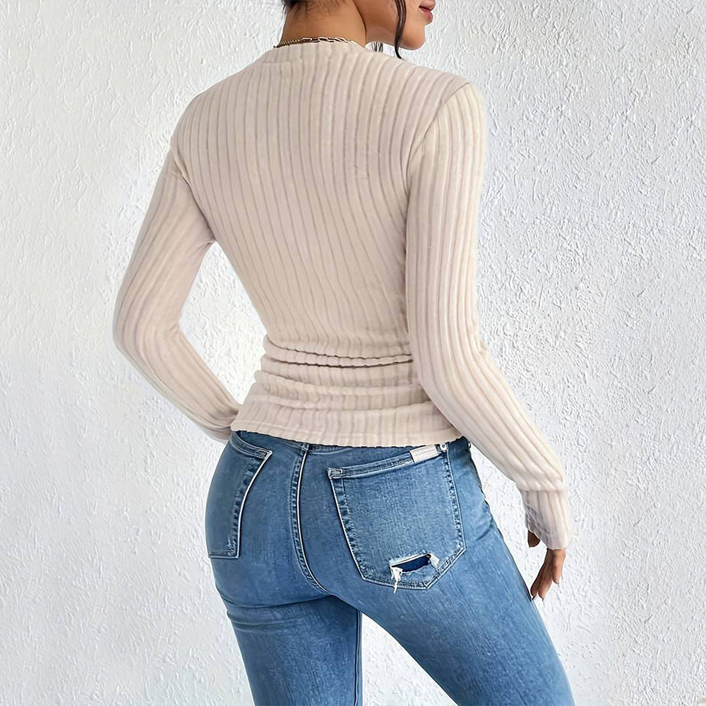 Simple Commute Round Neck Long Sleeves Outerwear Bottoming Top