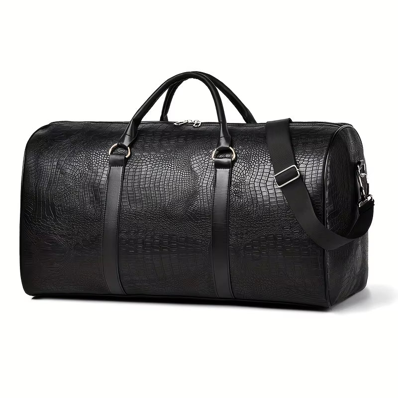 Large Capacity Retro Crocodile-Textured Travel Duffel Bag - Durable Unisex Vacation Luggage, Versatile Gift for Men & Women